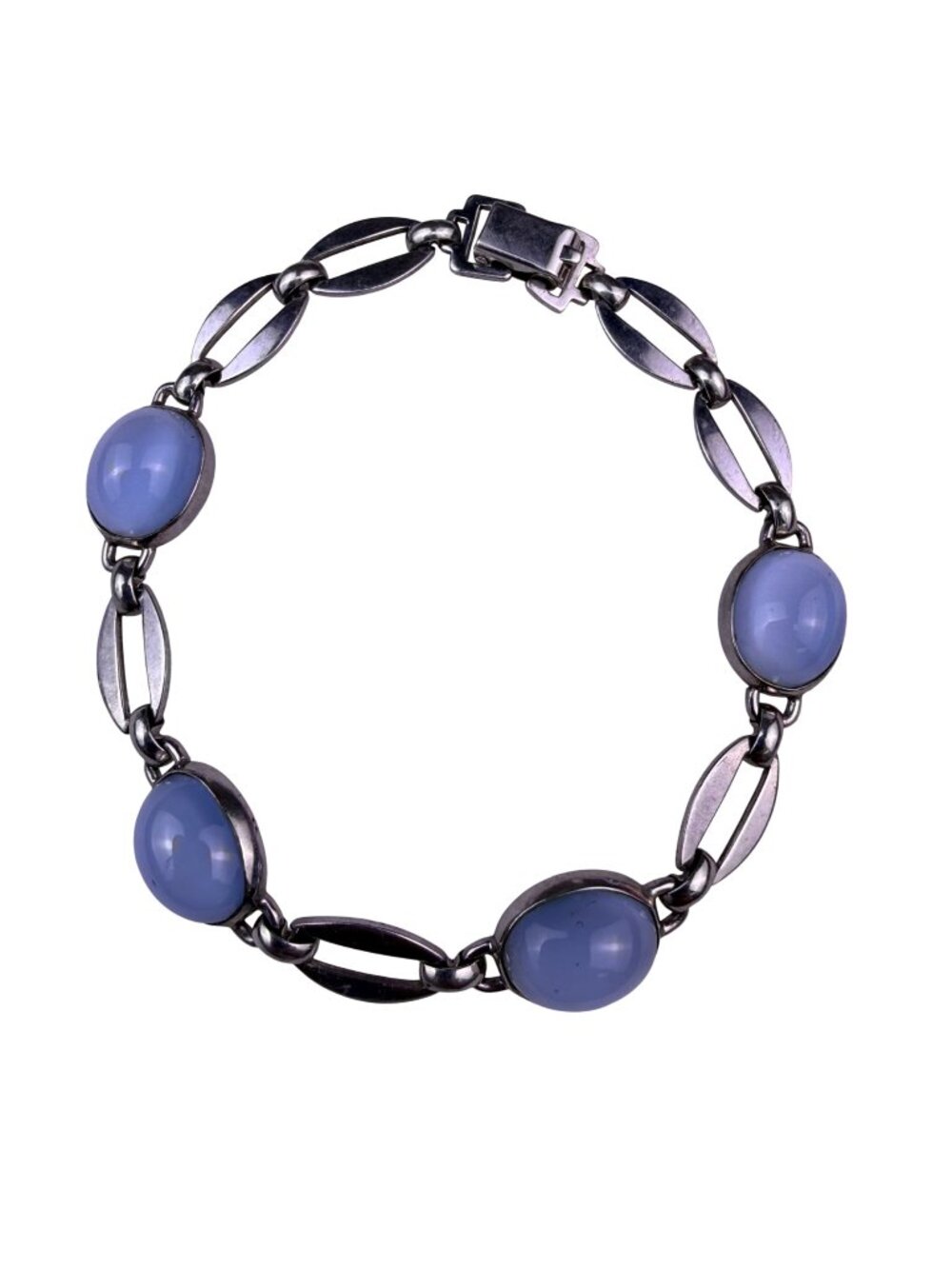 Vintage WRE Women’s Silver Tone Blue Cabochon Sterling Silver Link Bracelet 925